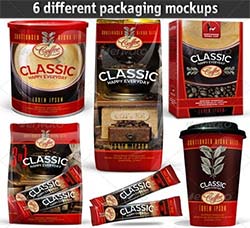 6个咖啡包装模型：6 Coffee Packaging Mockups